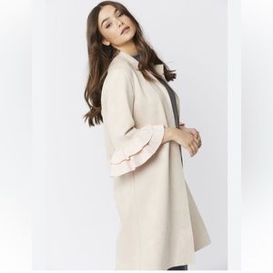 Solitaire Beige Midi Jacket with Ruffle‎ Sleeve. Size L
